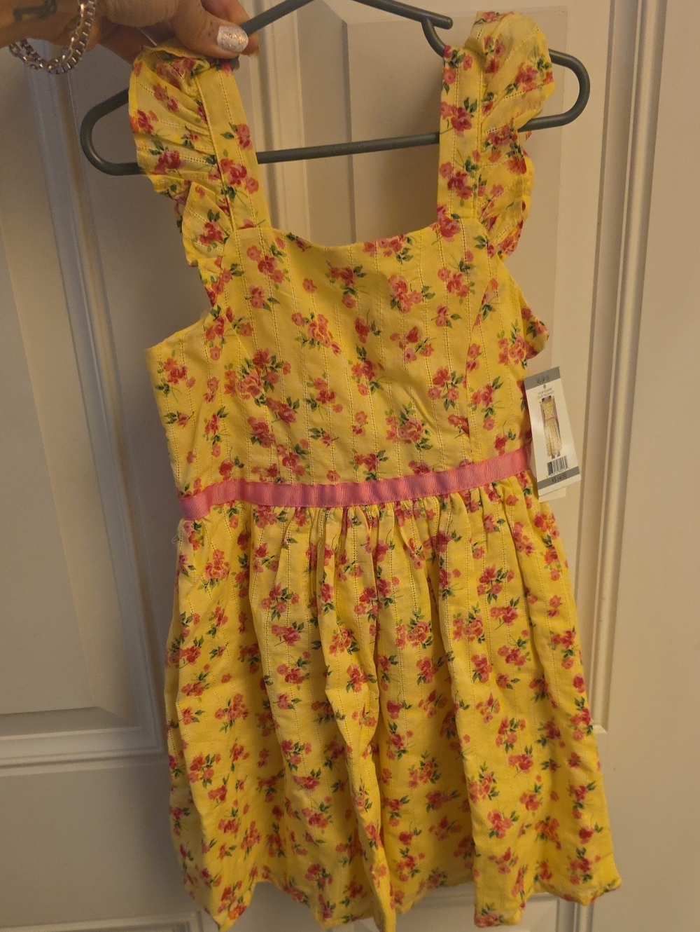 💚5/$20💚Zunie Yellow Floral Sundress with Pink Ribbon